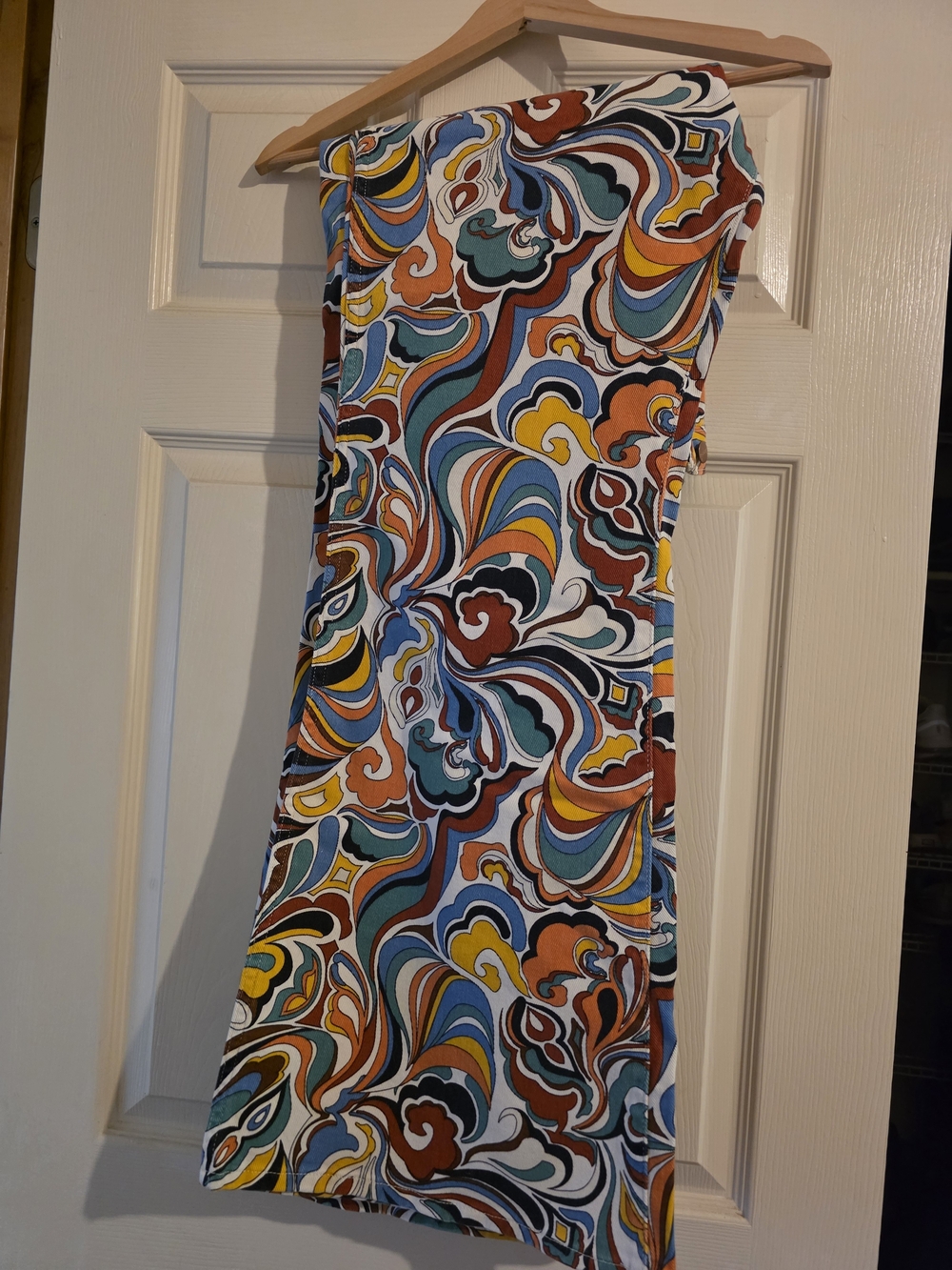 Wrangler Multicolor Swirl Wide Leg Jeans — Blue, Orange, Yellow, Brown, White